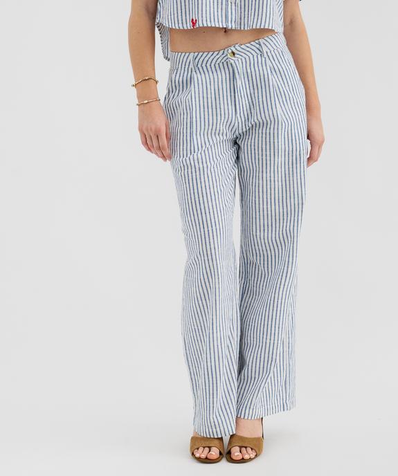 Pantalon large en coton rayé et texturé femme vue1 - GEMO(FEMME PAP) - GEMO