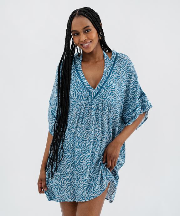 Robe de plage col V taille empire en viscose fluide femme vue1 - GEMO 4G FEMME - GEMO