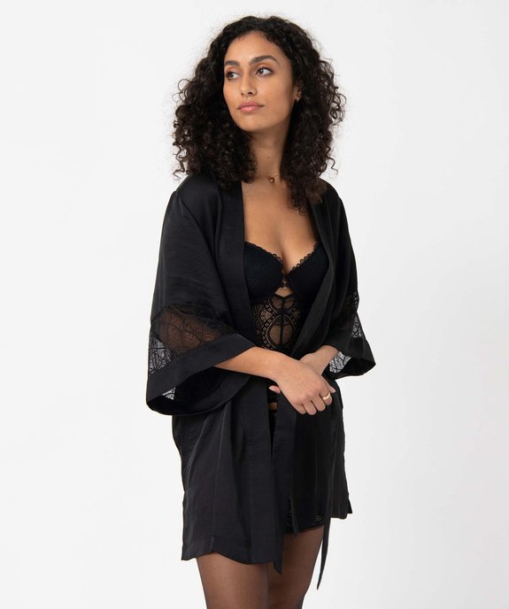 Veste d’intérieur femme en matière satinée et dentelle vue1 - GEMO(HOMWR FEM) - GEMO