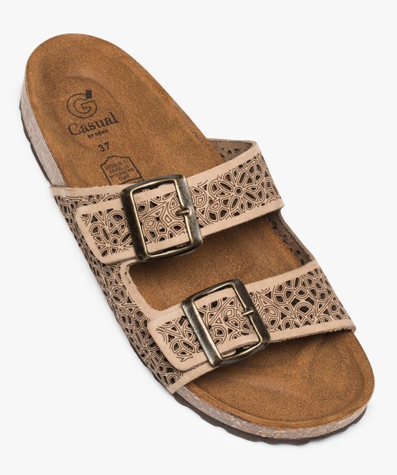 Sandales femme mules plates en cuir sur semelle liège vue5 - GEMO (CASUAL) - GEMO