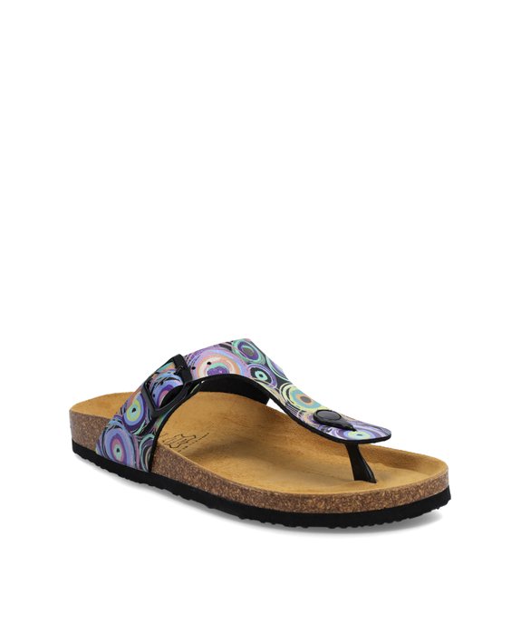 Mules femme à talon plat et bride entre-doigts imprimée vue2 - GEMO (CASUAL) - GEMO