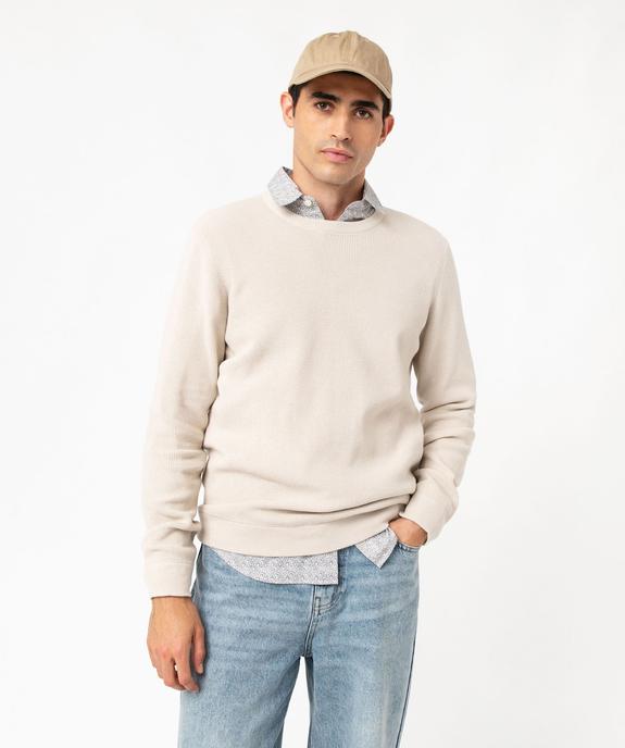 Pull col rond en coton uni homme vue1 - GEMO (HOMME) - GEMO