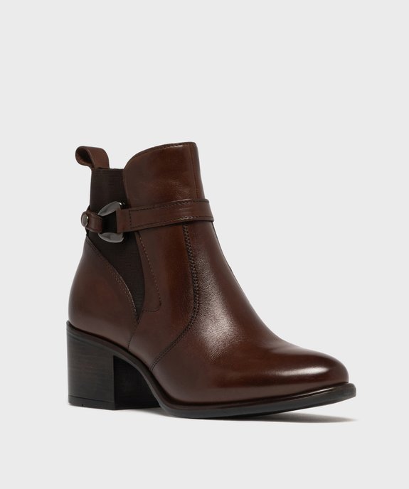 Boots femme à talon carré dessus en cuir uni à zip et bride à boucle fantaisie - Taneo vue8 - TANEO - GEMO