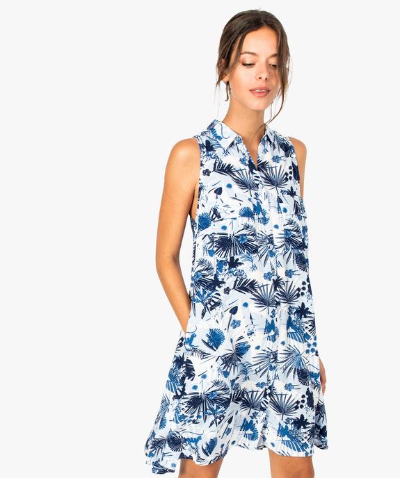 Robe femme imprimée forme chemise sans manches vue1 - FOLLOW ME - GEMO