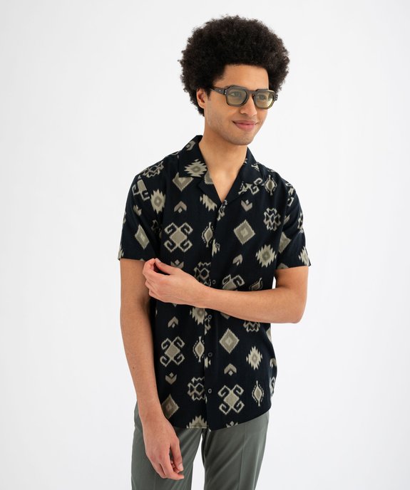Chemise imprimée en coton avec col cubain homme vue2 - GEMO (HOMME) - GEMO