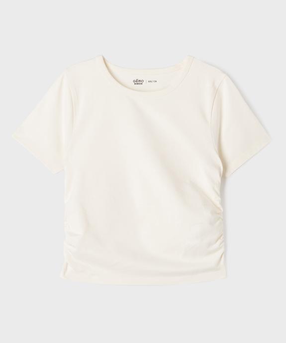 Tee-shirt manches longues coupe courte avec devant froncé fille vue1 - GEMO 4G FILLE - GEMO
