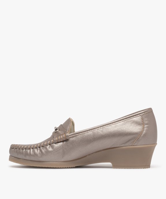 Mocassins femme confort dessus en cuir uni et à talon épais vue3 - G'FLEX - GEMO