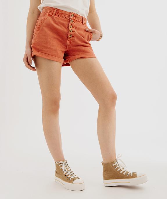 Short en twill ample taille haute à boutons femme vue1 - GEMO 4G FEMME - GEMO