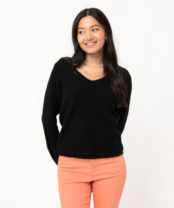 Pull femme a grand col V fantaisie