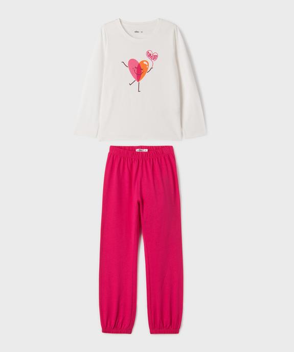 Pyjama en coton bicolore motif coeur fille vue1 - GEMO 4G FILLE - GEMO