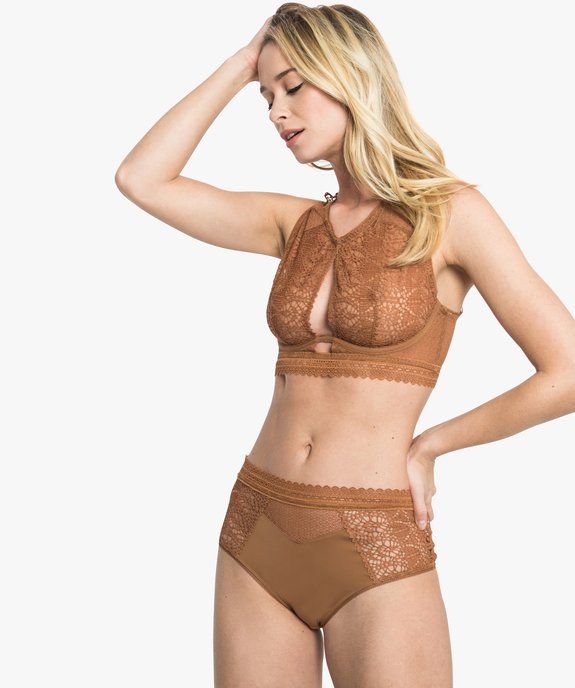 Culotte femme taille haute en dentelle et microfibre vue3 - GEMO(HOMWR FEM) - GEMO