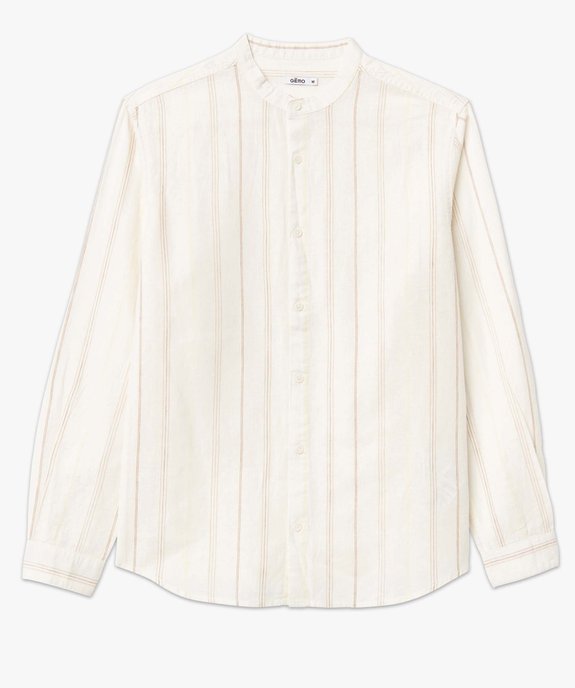 Chemise homme en lin mélangé rayé à manches longues et col mao  vue4 - GEMO 4G HOMME - GEMO