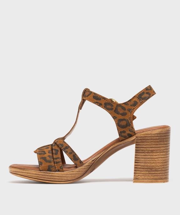 Sandales à talon haut en cuir imprimé léopard femme - Tanéo vue4 - TANEO - GEMO