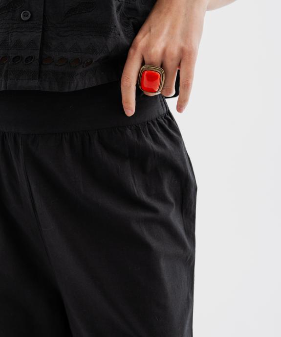 Pantalon large en coton avec bas de jambe brodés et ajourés femme vue2 - GEMO(FEMME PAP) - GEMO