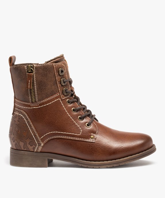 Bottines femme unies à lacets et talon plat fermeture zip vue2 - GEMO (CASUAL) - GEMO