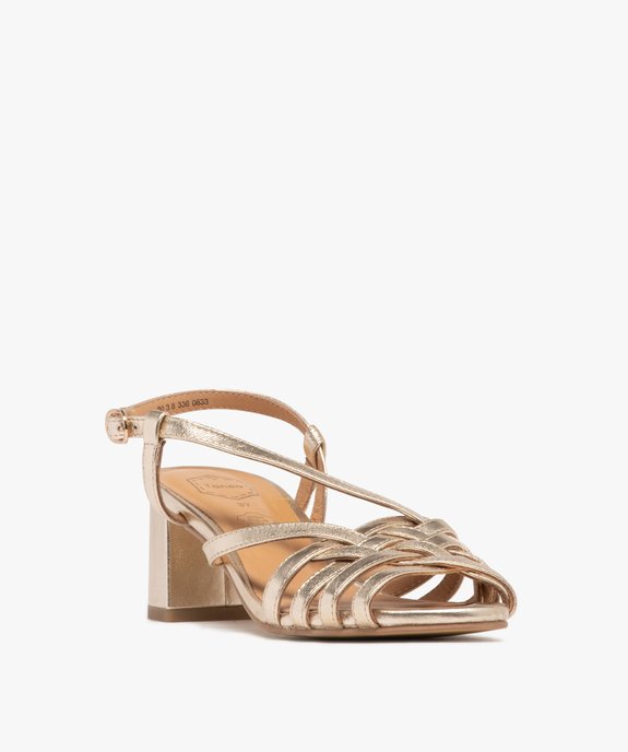Sandales femme à talon carré en cuir métallisé - Taneo vue2 - TANEO - GEMO