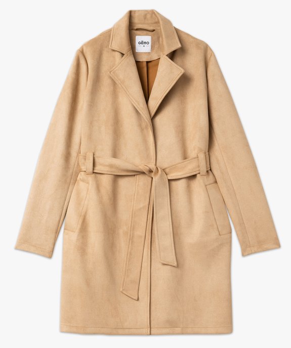 Manteau trench en suédine avec ceinture femme vue4 - GEMO 4G FEMME - GEMO