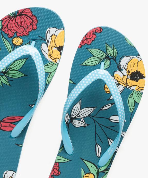 Tongs femme avec semelle à fleurs et lanières lisses vue3 - GEMO (PLAGE) - GEMO