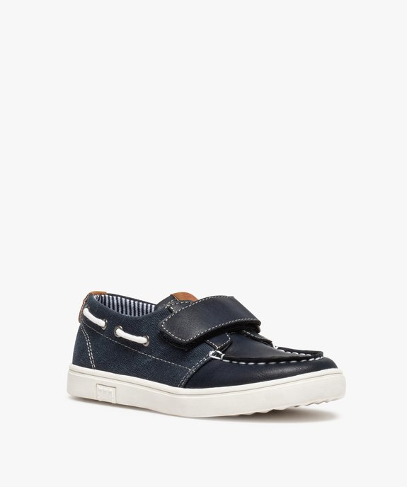 Chaussures bateau garçon unies bi-matières à scratch vue2 - GEMO (ENFANT) - GEMO