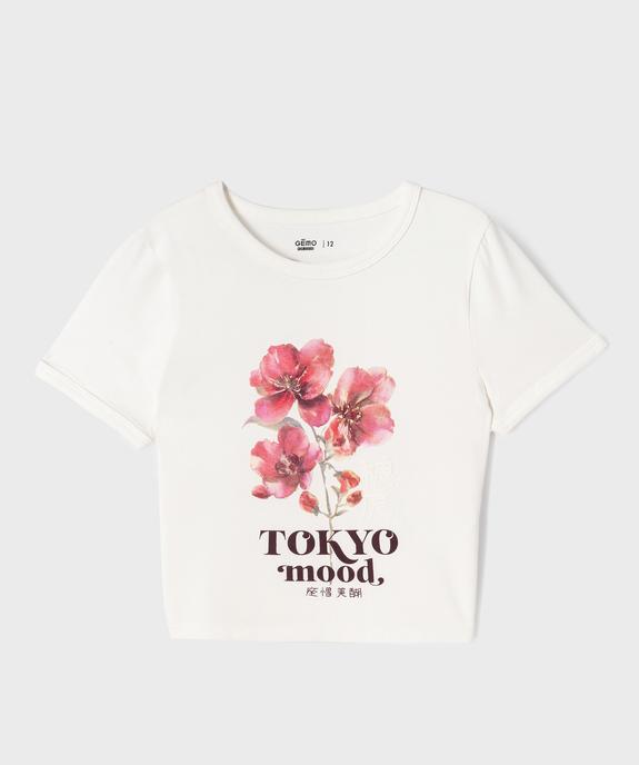 Tee-shirt manches courtes coupe courte imprimé Japon fille vue1 - GEMO 4G FILLE - GEMO