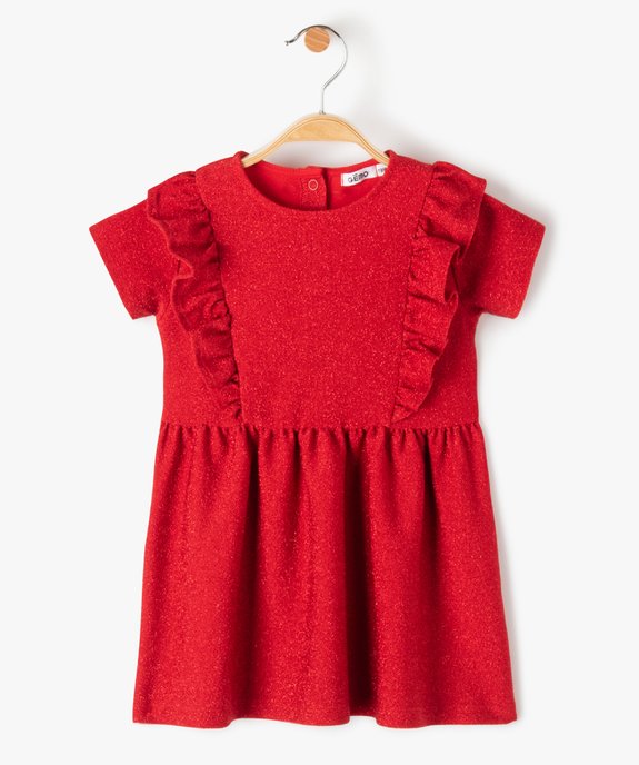 Robe bébé fille à manches courtes à paillettes avec volant sur le buste vue1 - GEMO(BEBE DEBT) - GEMO