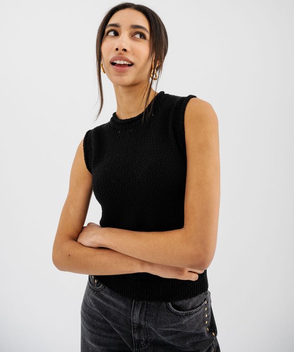 Pull léger sans manches avec finitions roulottées femme vue3 - GEMO(FEMME PAP) - GEMO