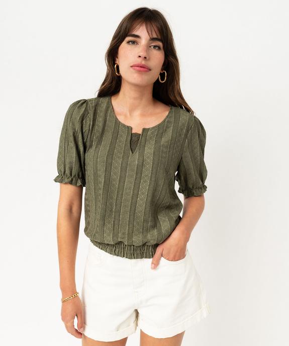 Tee-shirt manches courtes blousant à col fantaisie femme vue1 - GEMO(FEMME PAP) - GEMO