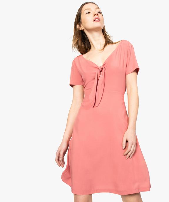 Robe femme fluide à encolure V et pans à nouer sur la poitrine vue1 - FOLLOW ME - GEMO