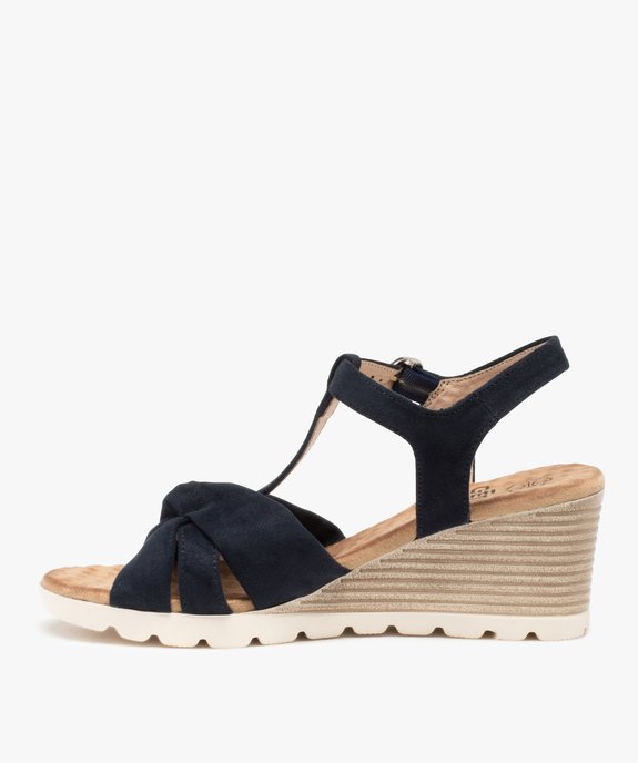 Sandales femme compensées à brides drapées en suédine vue3 - GEMO(URBAIN) - GEMO