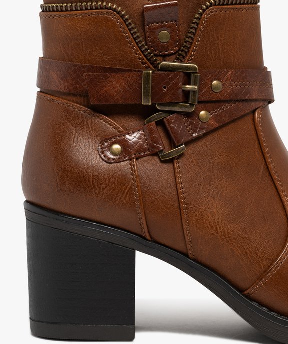 Boots femme à talon carré avec zip intérieur et col fantaisie vue7 - GEMO(URBAIN) - GEMO