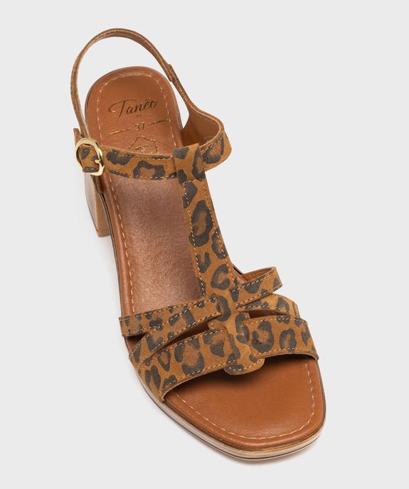 Sandales à talon haut en cuir imprimé léopard femme - Tanéo vue6 - TANEO - GEMO
