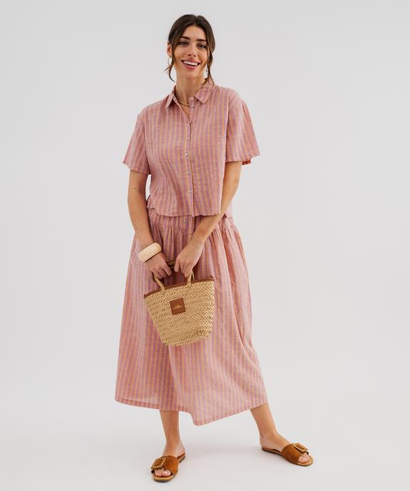 Chemise manches courtes coupe courte en coton et viscose femme  vue4 - GEMO(FEMME PAP) - GEMO