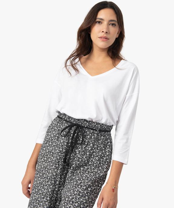 Tee-shirt femme à manches ¾ col V vue1 - GEMO(FEMME PAP) - GEMO