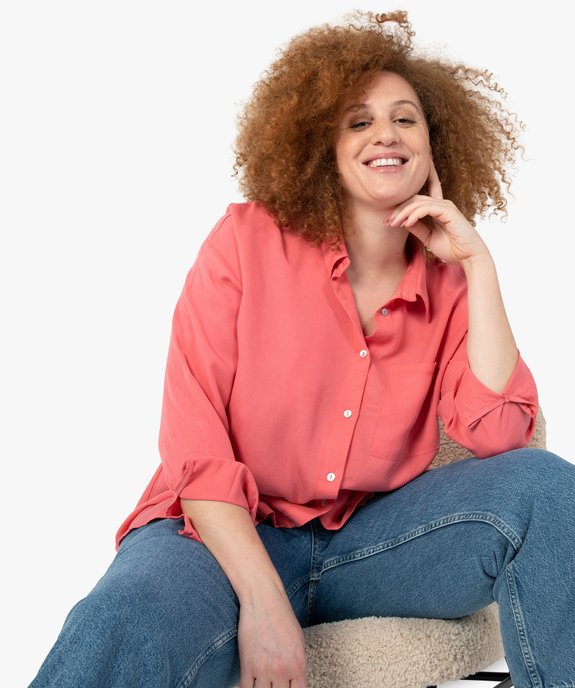Chemise femme grande taille unie à manches longues vue1 - GEMO (G TAILLE) - GEMO