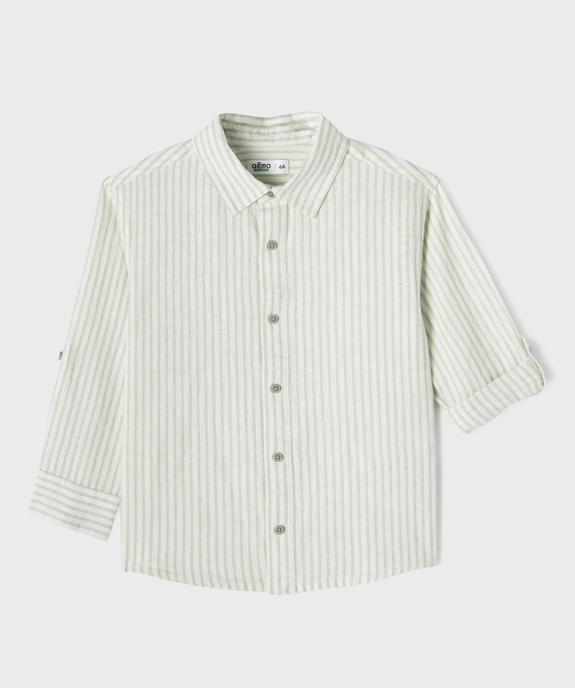 Chemise manches longues en mélange coton-lin rayé garçon vue3 - GEMO (ENFANT) - GEMO