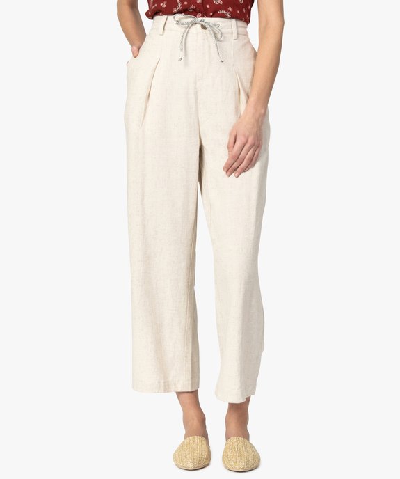 Pantalon femme large et fluide en viscose et lin vue1 - GEMO(FEMME PAP) - GEMO