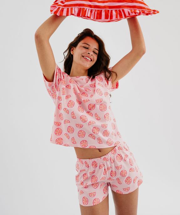 Pyjashort en coton imprimé femme vue1 - GEMO 4G FEMME - GEMO