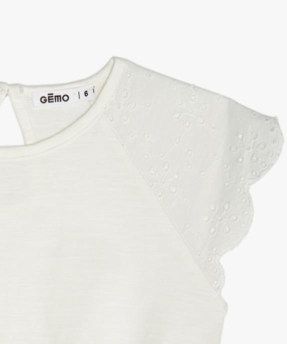 Tee-shirt fille avec épaules en broderie anglaise et bas à nouer vue3 - GEMO 4G FILLE - GEMO