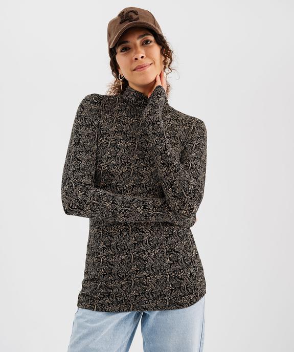 Tee-shirt manches longues et col roulé imprimé femme vue2 - GEMO 4G FEMME - GEMO