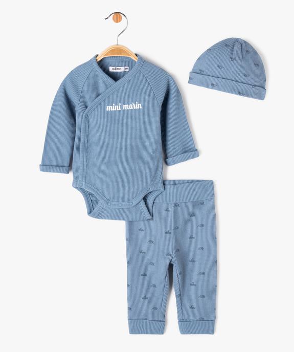 Ensemble naissance évolutif 3 pièces : body + legging + bonnet bébé vue2 - GEMO(BB COUCHE) - GEMO