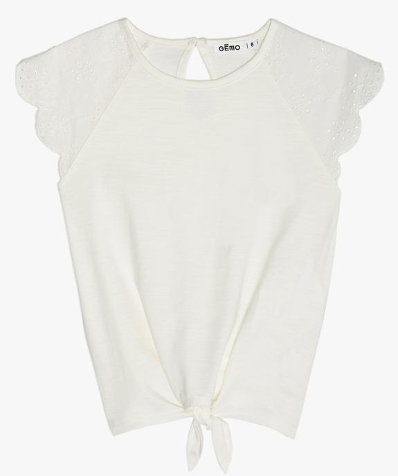 Tee-shirt fille avec épaules en broderie anglaise et bas à nouer vue2 - GEMO 4G FILLE - GEMO