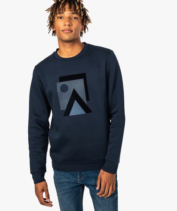 Sweat homme en molleton avec imprimé graphique en velours vue1 - GEMO (CASUAL) - GEMO