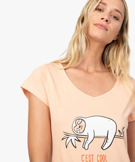 Chemise de nuit imprimée à manches courtes femme vue2 - GEMO 4G FEMME - GEMO