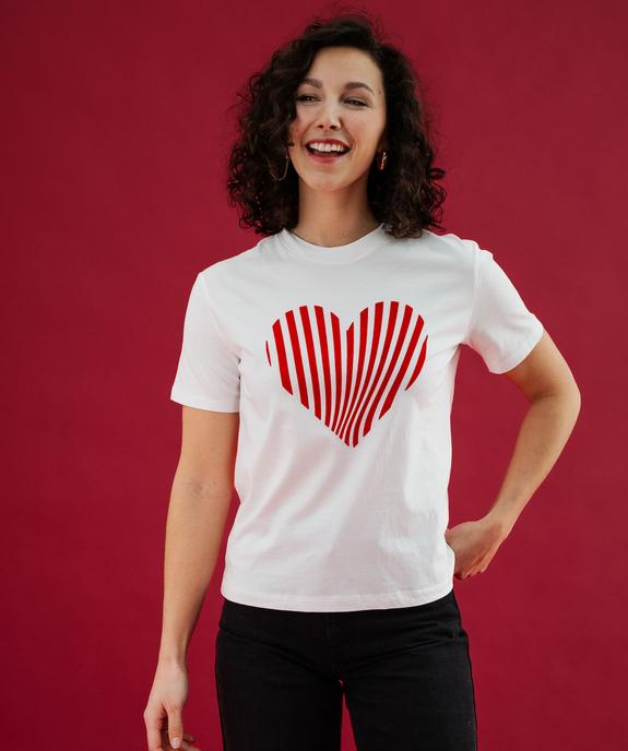 Tee-shirt manches courtes avec motif coeur velours femme vue2 - GEMO(FEMME PAP) - GEMO