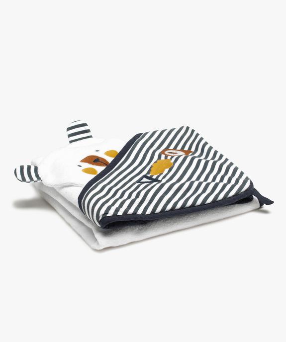 Sortie de bain bébé à motif ours et rayures + gant de toilette assorti vue1 - GEMO(BB COUCHE) - GEMO