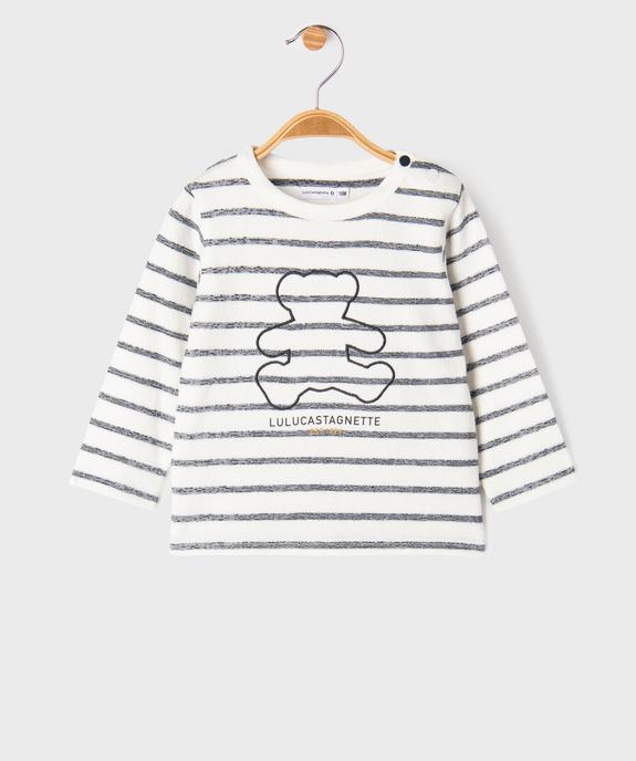 Tee-shirt manches longues à rayures et motif ourson bébé garçon - LuluCastagnette vue1 - LULU CASTAGNETTE GEMO FOR GOOD - GEMO