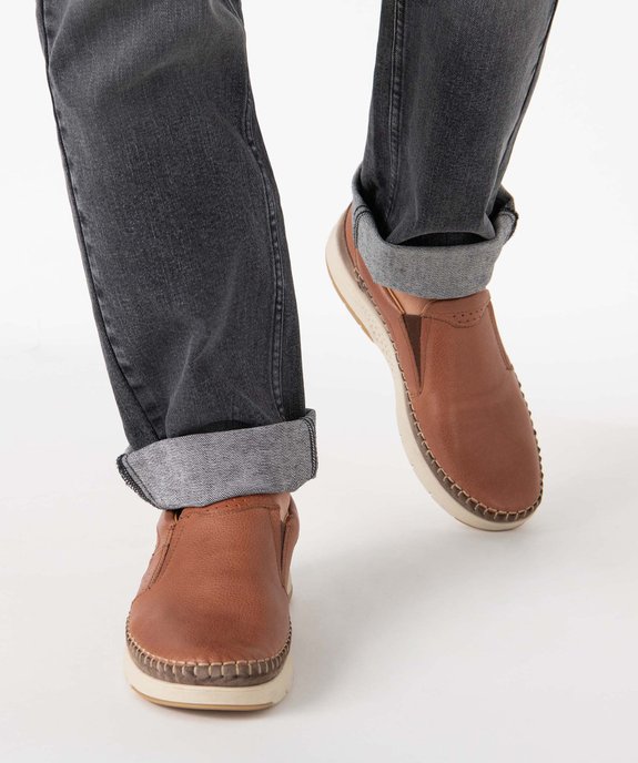 Mocassins homme unis dessus et intérieur cuir - Tanéo vue1 - TANEO - GEMO