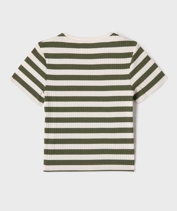 Tee-shirt manches courtes en maille côtelée à rayures fille vue3 - GEMO 4G FILLE - GEMO