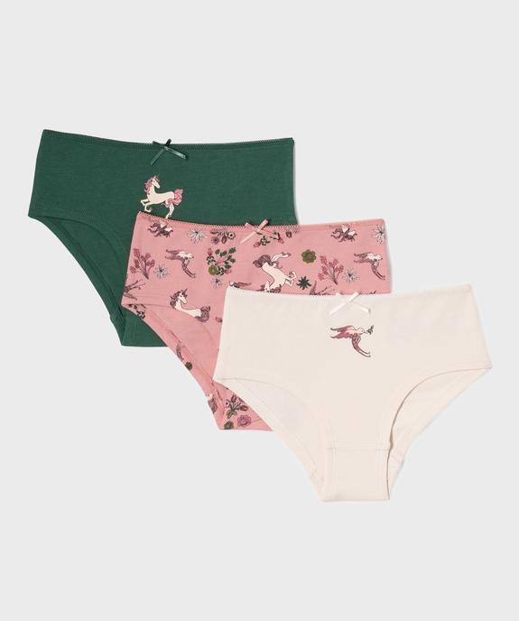 Shorties en coton biologique à motifs licornes fille (lot de 3) vue1 - GEMO 4G FILLE - GEMO