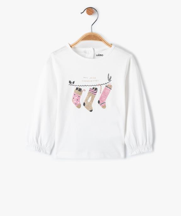 Tee-shirt bébé fille à manches longues volantées et motif pailleté vue1 - GEMO(BEBE DEBT) - GEMO